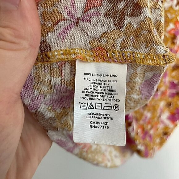 ANN TAYLOR Floral Linen Flutter Sleeve Tee White Mustard Pink Short Sleeve Top S - Picture 9 of 12